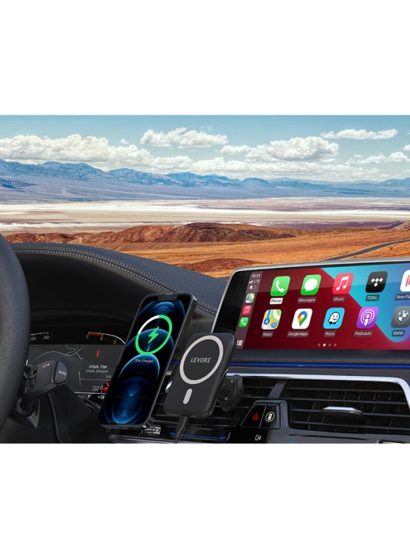 ليفور شاحن سيارة لاسلكي مغناطيسي من ليفور LS11، حامل هاتف آمن في فتحة التهوية، مدخل من النوع C، مغناطيس قوي، وتصميم إيطالي - Image 2