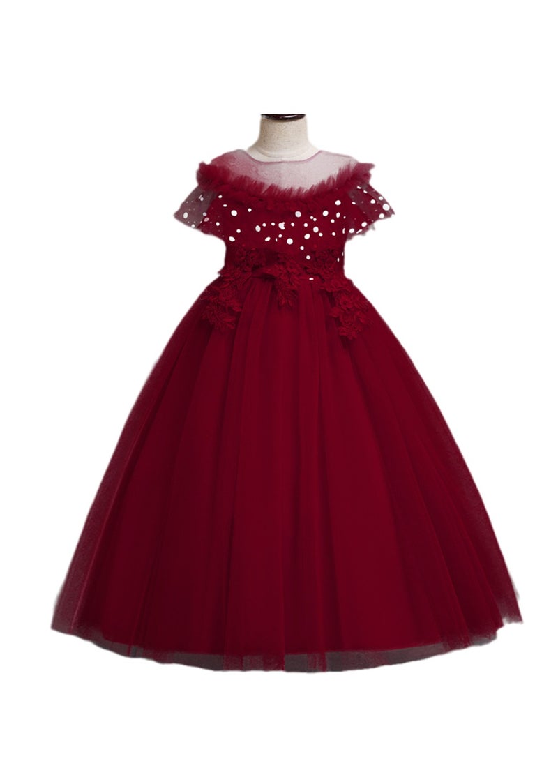 Girls' Mesh Long Princess Dress Girls' Performance Costumes Flower Girl Costumes - Image 1