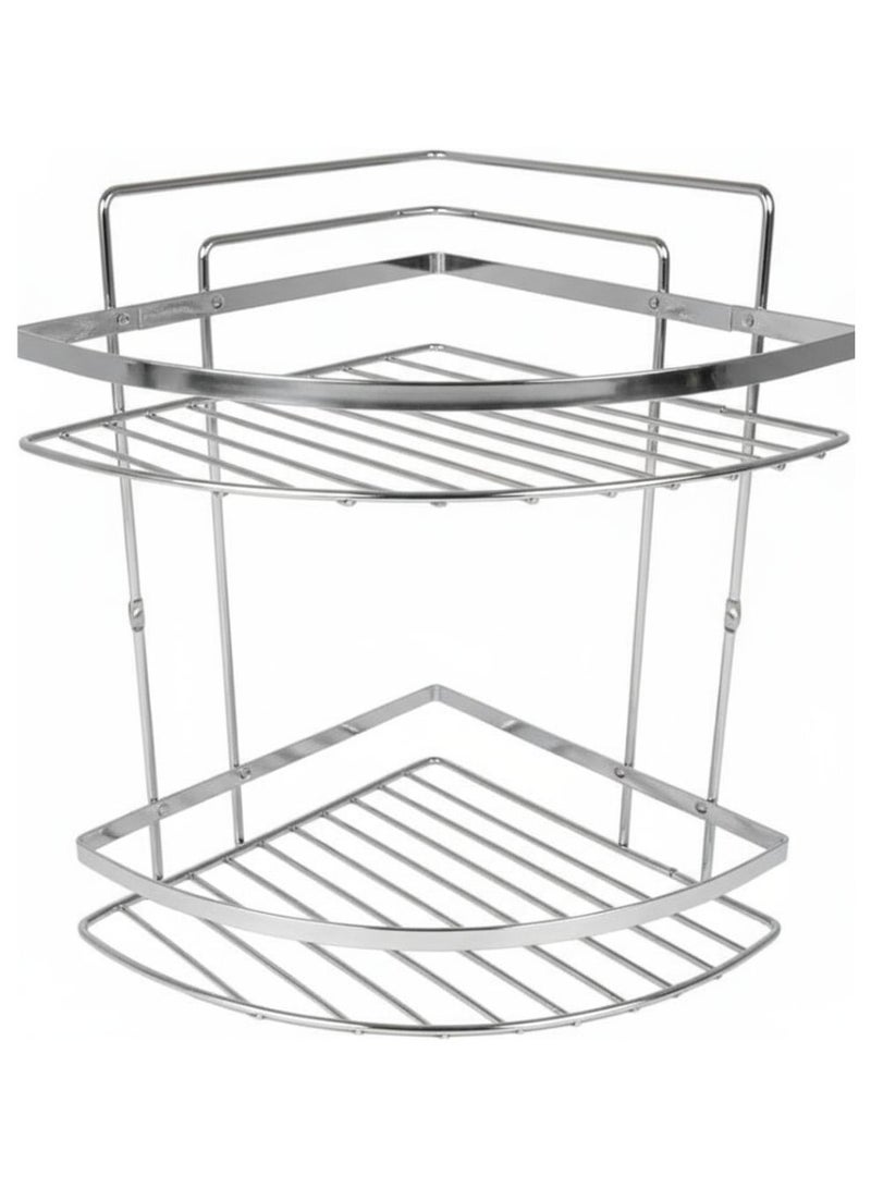 Stainless steel corner bathroom shelf shower caddy organizer rack for shampoo soap & accessories rustproof multipurpose holder comes with screws & anchors silver 2 tier. - Image 1