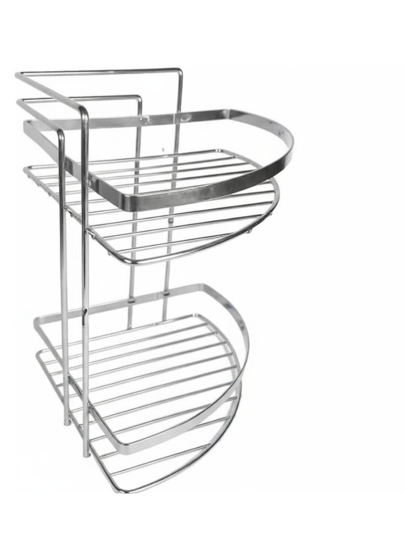 Stainless steel corner bathroom shelf shower caddy organizer rack for shampoo soap & accessories rustproof multipurpose holder comes with screws & anchors silver 2 tier. - Image 2