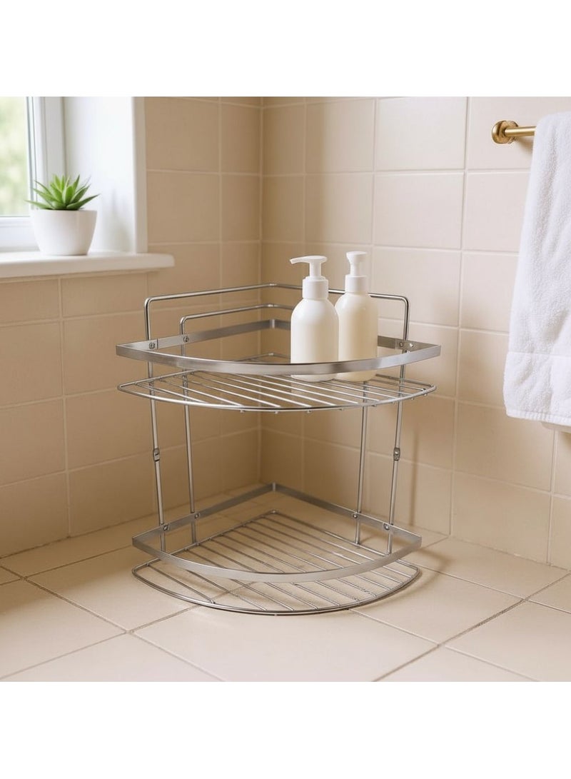 Stainless steel corner bathroom shelf shower caddy organizer rack for shampoo soap & accessories rustproof multipurpose holder comes with screws & anchors silver 2 tier. - Image 3