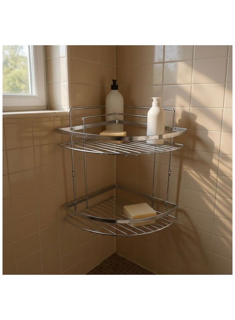 Stainless steel corner bathroom shelf shower caddy organizer rack for shampoo soap & accessories rustproof multipurpose holder comes with screws & anchors silver 2 tier. - Image 4