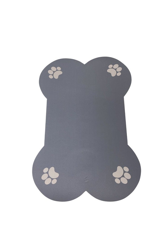 Dog Feeding Mat Bone Shaped - Pet Food and Water Bowl Mat with Paw Print Design, Easy Clean Dog Bowl Placemat for Cats and Small to Medium Dogs, Grey