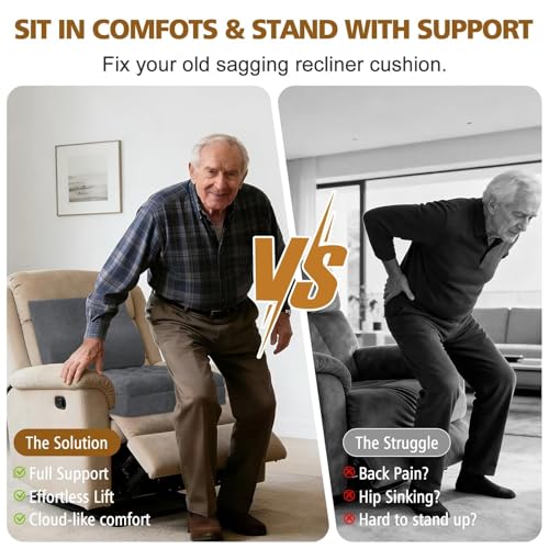TANYOO Recliner Cushion for Elderly with Lumbar Support Pillow - 20x20x5 Inch Extra Thick Recliner Seat Cushion for Seniors Relief Back Pain and Tailbone Pain from Long Sitting Non-Slip Bottom - Image 5