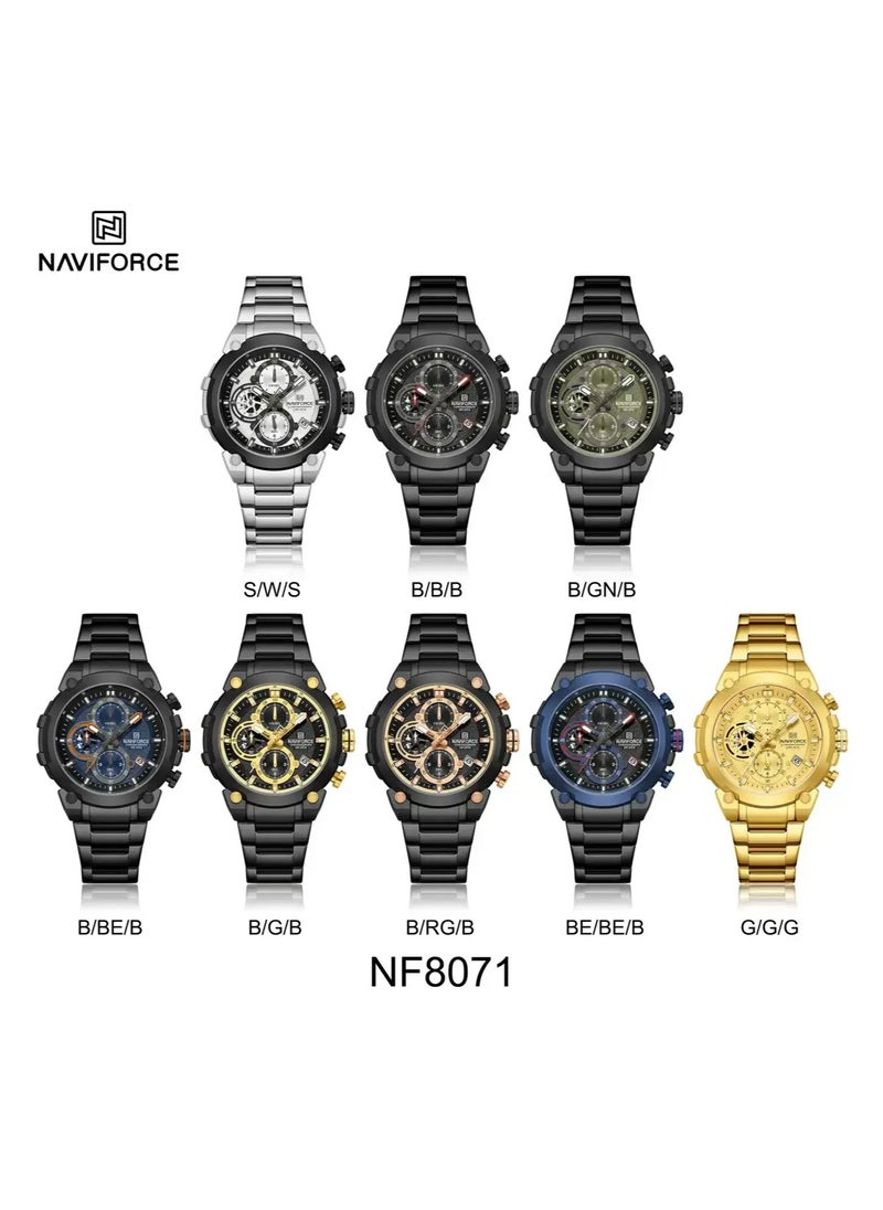 NAVIFORCE - NF8071 Men's Chronograph Watch – Full Gold Stainless Steel, Luxury Design, Waterproof - Image 1