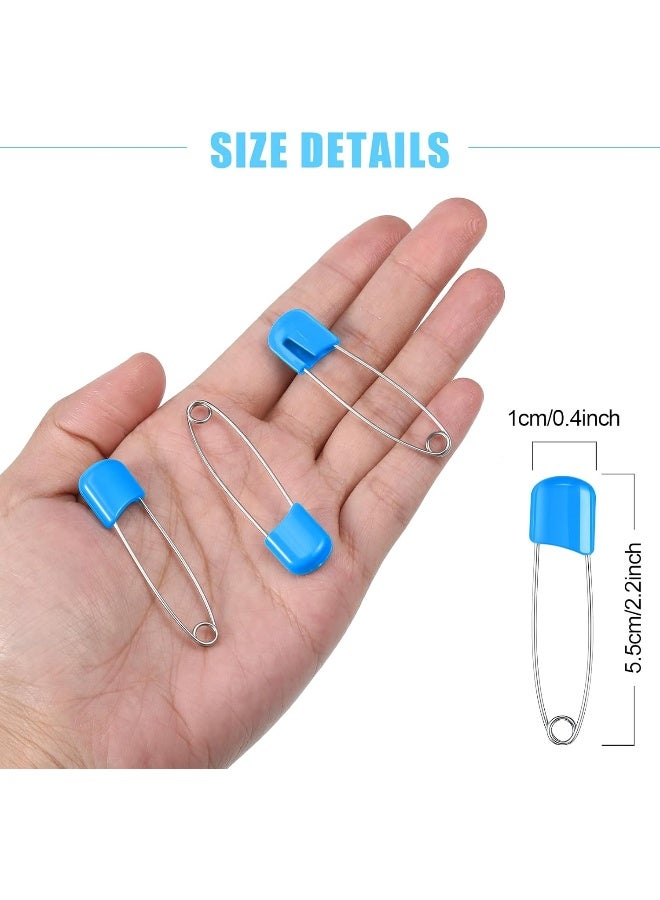 WILLBOND 50 Pieces Diaper Pins Baby Safety Pins 2.2 Inch Plastic Head Cloth Diaper Pins with Locking Closures Stainless Steel Nappy Pins with Velvet Bag (Blue) - Image 2