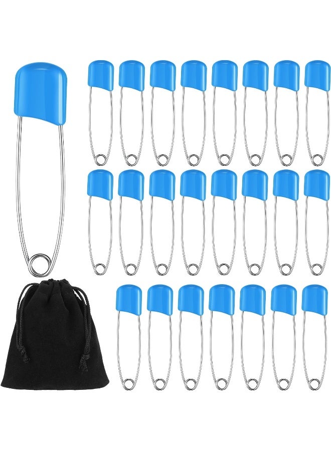 WILLBOND 50 Pieces Diaper Pins Baby Safety Pins 2.2 Inch Plastic Head Cloth Diaper Pins with Locking Closures Stainless Steel Nappy Pins with Velvet Bag (Blue) - Image 1