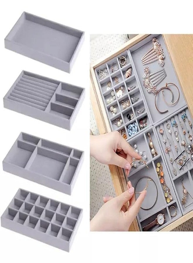 LEELICHI Stackable Velvet Jewelry Organizer Trays for Drawers | 4-Piece Display Tray Set for Rings, Earrings, Bracelets, Necklaces | Drawer Insert Storage Box for Women - Image 3