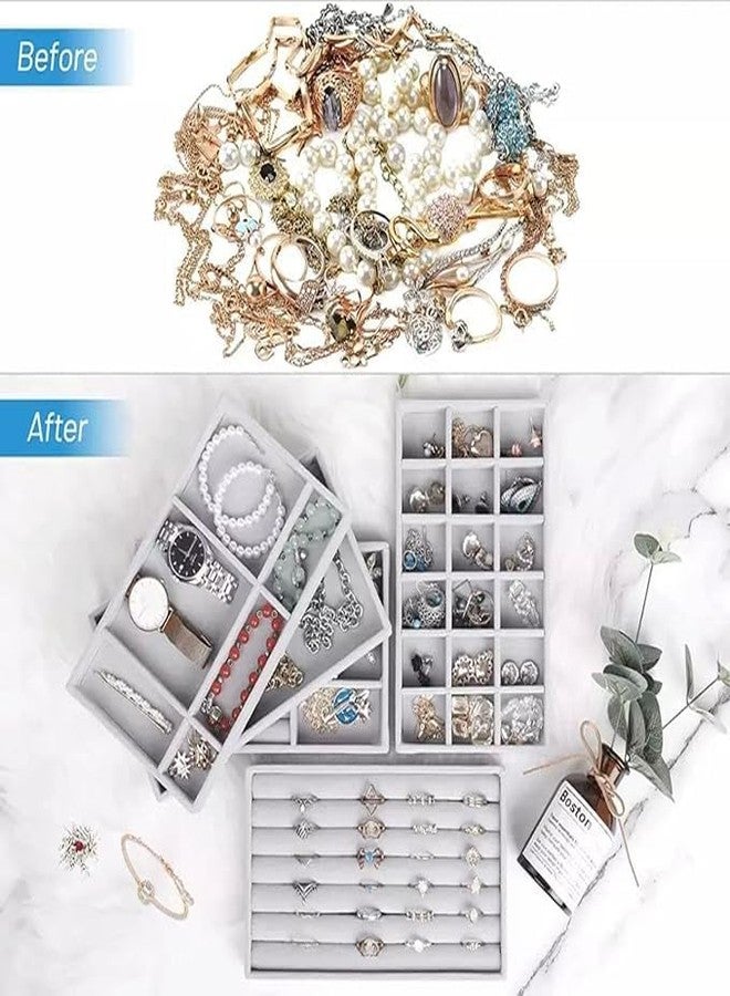 LEELICHI Stackable Velvet Jewelry Organizer Trays for Drawers | 4-Piece Display Tray Set for Rings, Earrings, Bracelets, Necklaces | Drawer Insert Storage Box for Women - Image 4