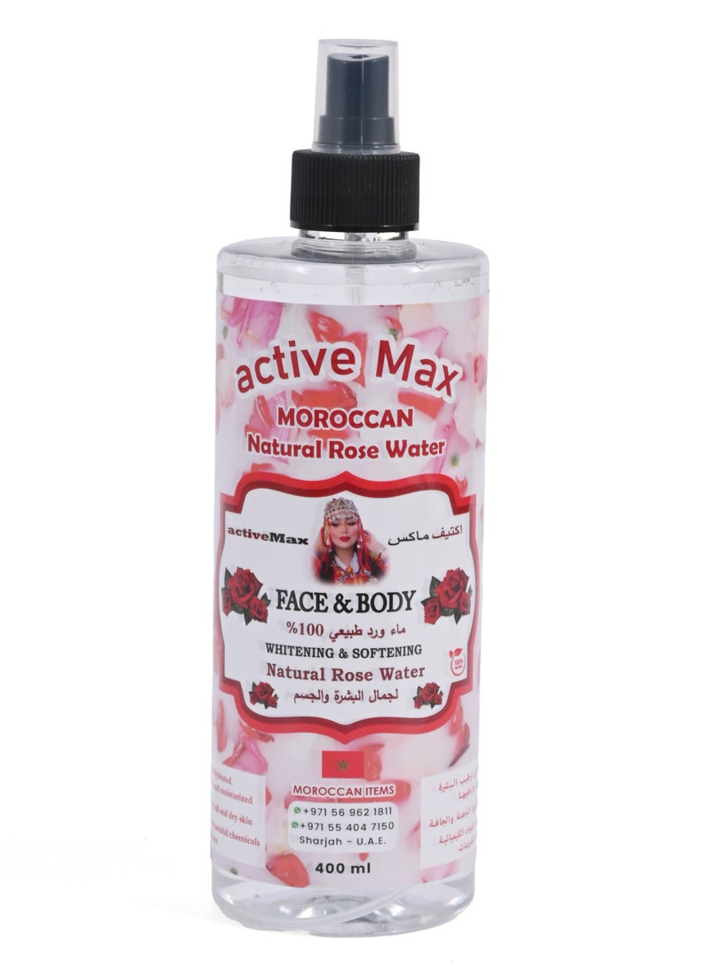 اكتيف ماكس ماء الورد المغربي الطبيعي الأبيض للوجه والجسم 400 مل