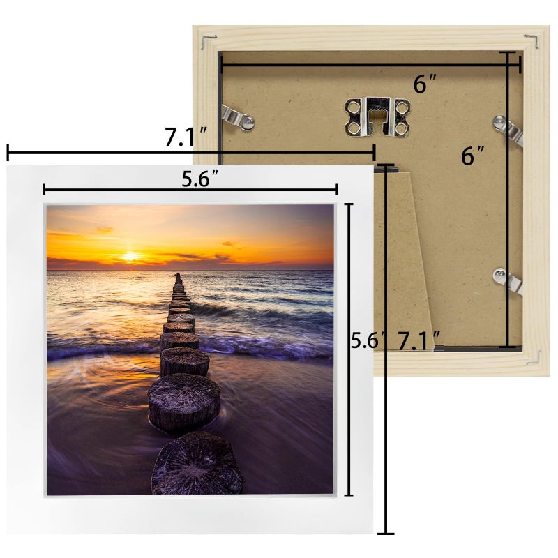 Lekaiya 6x6 إطارات صور بيضاء مجموعة من 2 إطار صورة خشبية صلبة مربعة على الطاولة أو تصاعد الجدار - Image 2