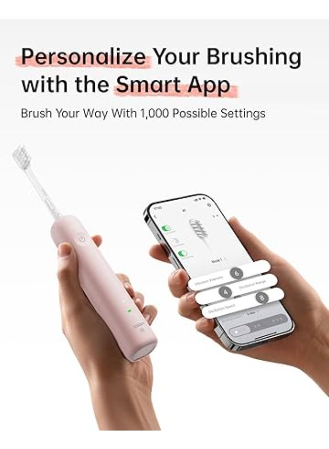 Laifen Wave Special Electric Toothbrush, Oscillation & Vibration Sonic Toothbrush for Adults with App, 2 Brush Heads (Pink) - Image 4