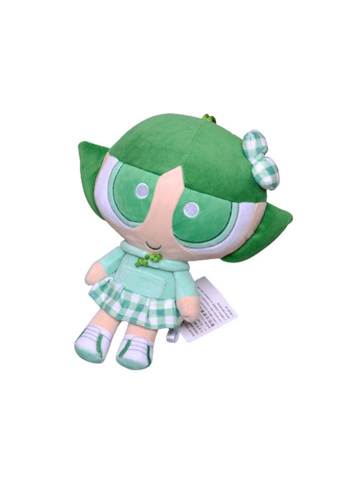 Flying Girls series flowery orange bubble yellow furry green creative new plaid shirt Powerpuff Girls cartoon plush doll children's gift (23cm) - Image 3
