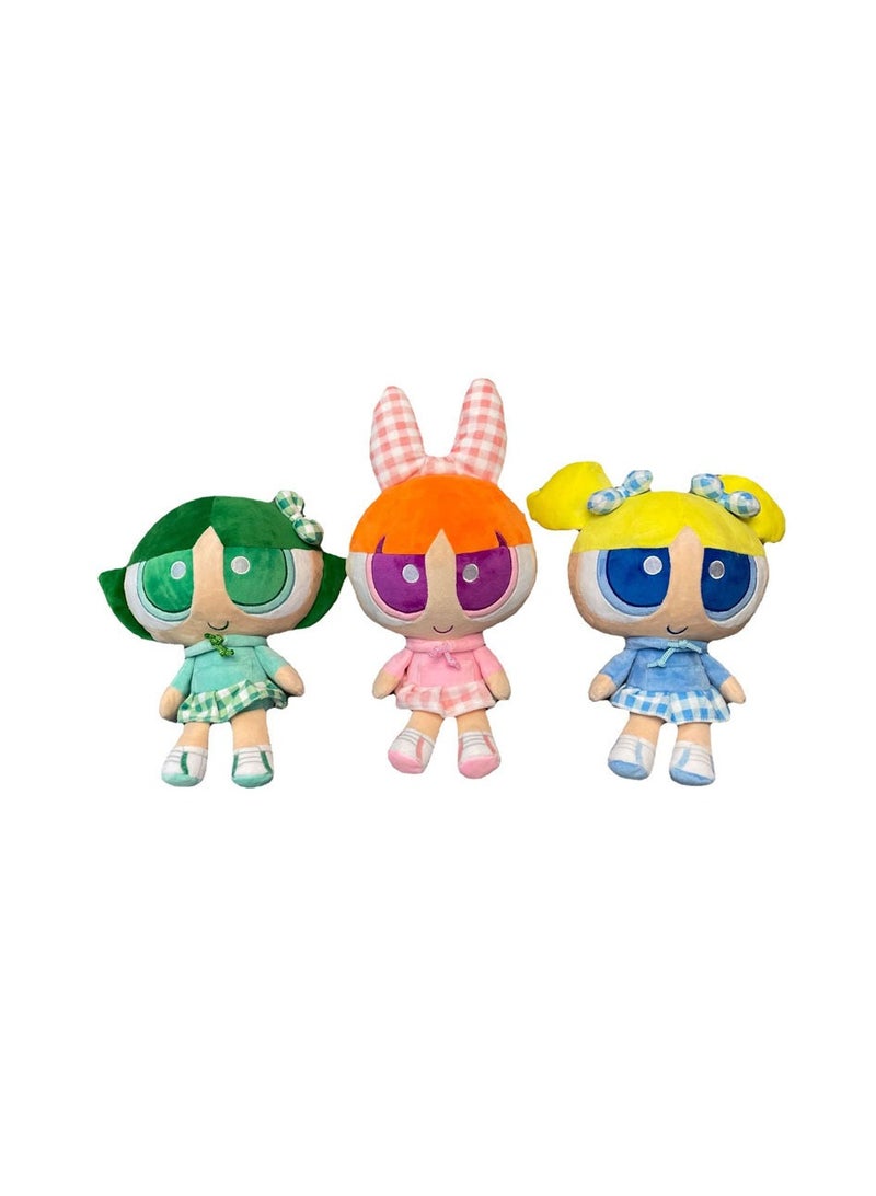Flying Girls series flowery orange bubble yellow furry green creative new plaid shirt Powerpuff Girls cartoon plush doll children's gift (23cm) - Image 2
