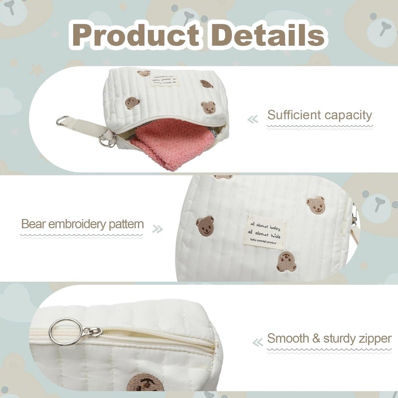 Portable Baby Changing Bag with Butterfly Bow, Embroidered Mummy Bag with Bears, Nappy Bags, Mummy Bag with Hook for Stroller, Travel Mummy and Baby - Image 3