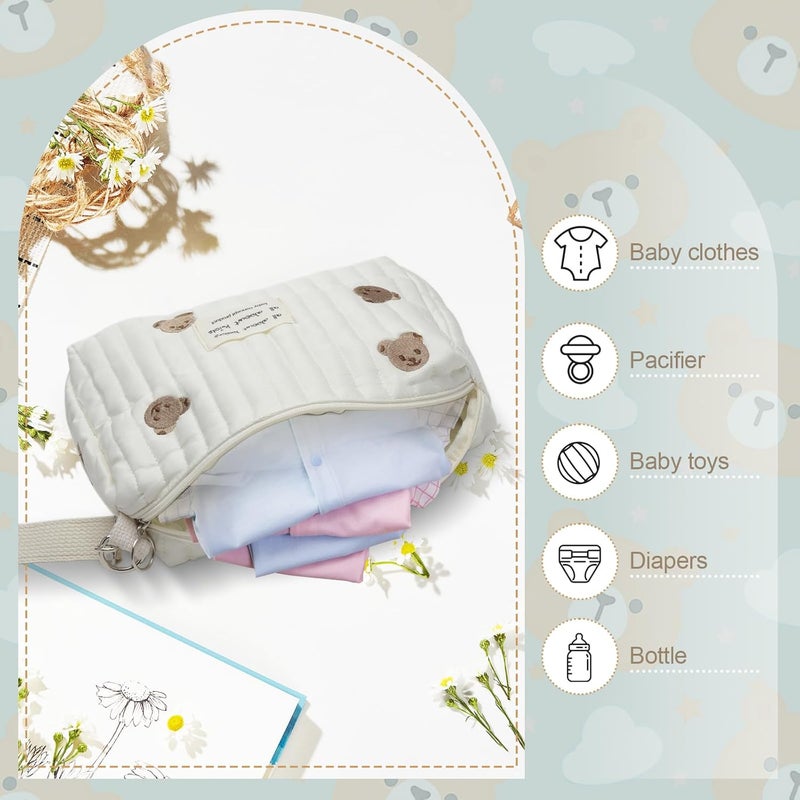 Portable Baby Changing Bag with Butterfly Bow, Embroidered Mummy Bag with Bears, Nappy Bags, Mummy Bag with Hook for Stroller, Travel Mummy and Baby - Image 5