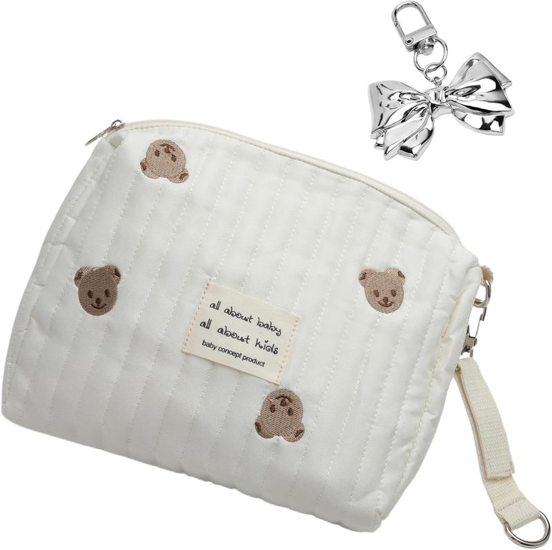 Portable Baby Changing Bag with Butterfly Bow, Embroidered Mummy Bag with Bears, Nappy Bags, Mummy Bag with Hook for Stroller, Travel Mummy and Baby - Image 1