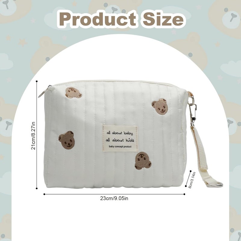 Portable Baby Changing Bag with Butterfly Bow, Embroidered Mummy Bag with Bears, Nappy Bags, Mummy Bag with Hook for Stroller, Travel Mummy and Baby - Image 2