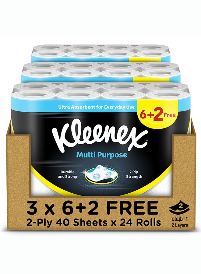 Kleenex Multi Purpose Kitchen Tissue Paper Towel, 2 PLY, 24 Rolls x 40 Sheets, Absorbent Towels for all Surfaces - Image 1