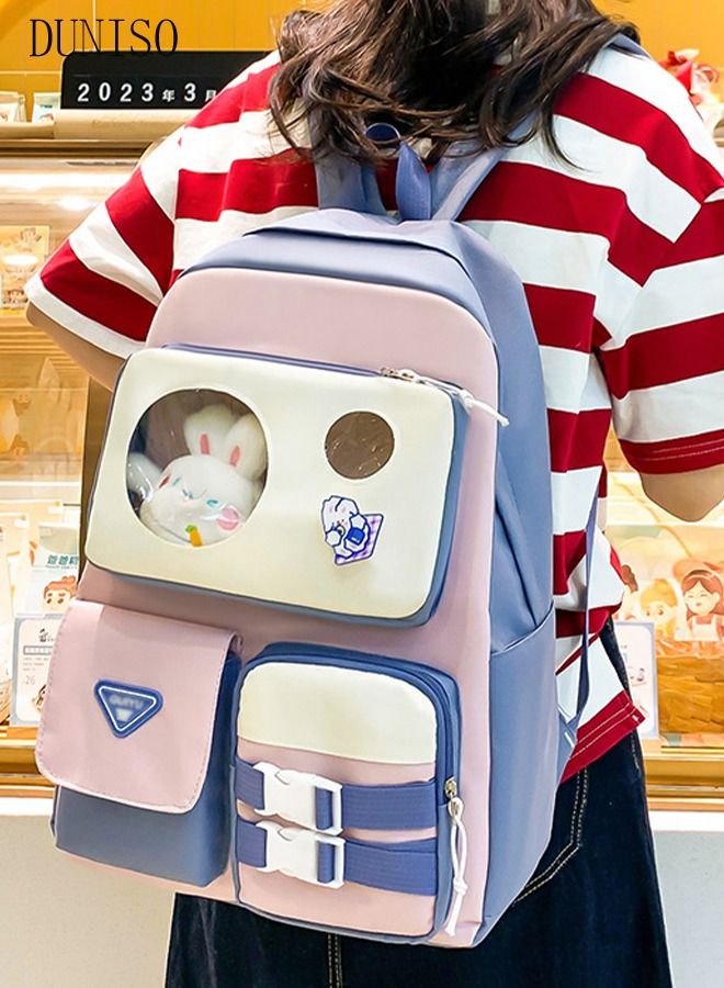 DUNISO 5 pieces Girl' s School Backpacks Multi-pocket Large Capacity Book Bag with Compartments Waterproof Wear-resistant Backpack Sets for Little Gril Teen Kids Primary School Students School bag - Image 2