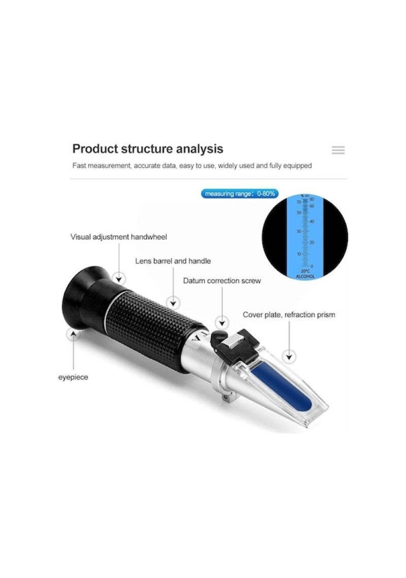 Refractometer Baijiu Alcohol Measurement Double Scale Automatic Temperature Compensation 0-80% Specific Gravity Hygrometer with ATC - Image 2