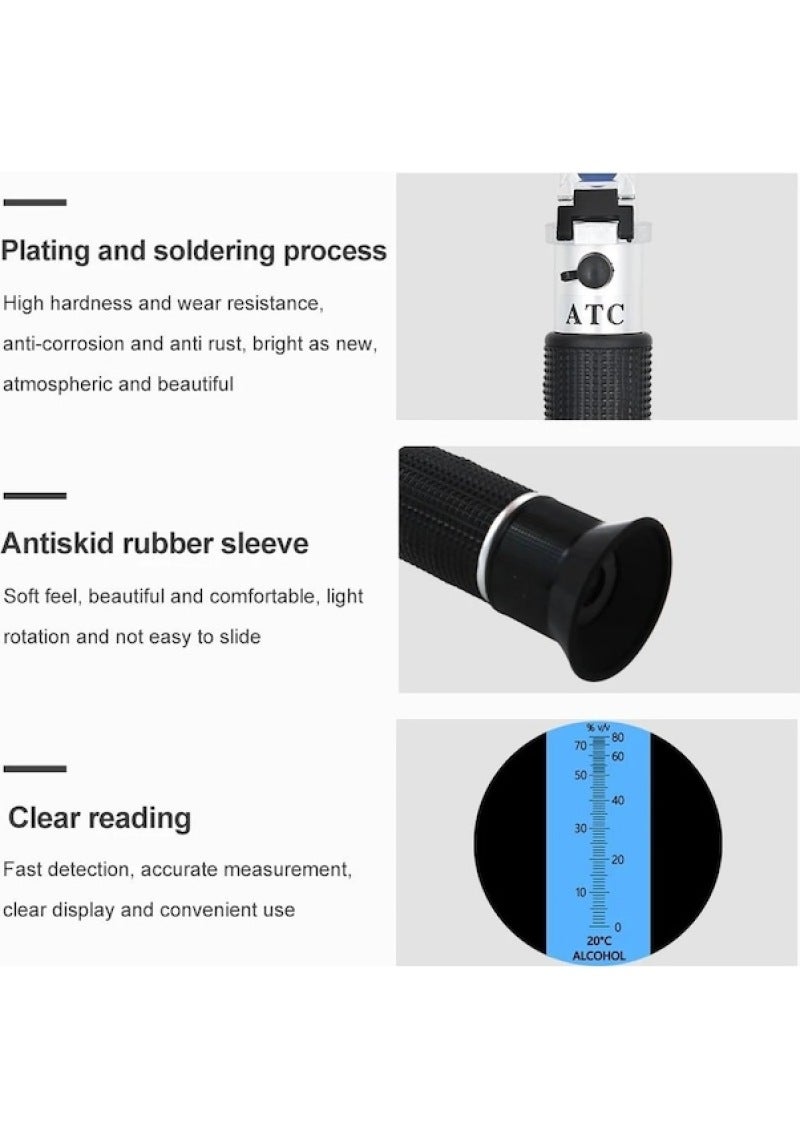 Refractometer Baijiu Alcohol Measurement Double Scale Automatic Temperature Compensation 0-80% Specific Gravity Hygrometer with ATC - Image 3