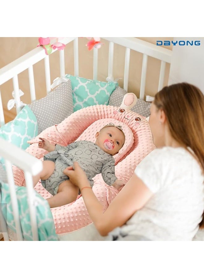 DUNISO Baby Sleeping Nest, Newborn Lounger, Foldable Newborn Travel Bed, Comfortable Cushion And Nest With Pillow,, Anti-Reflux Pillow, Double-Sided Use, Multifunctional Bionic Bed, Suitable For Travel Bedroom Living Room. (Pink) - Image 1