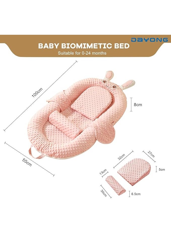 DUNISO Baby Sleeping Nest, Newborn Lounger, Foldable Newborn Travel Bed, Comfortable Cushion And Nest With Pillow,, Anti-Reflux Pillow, Double-Sided Use, Multifunctional Bionic Bed, Suitable For Travel Bedroom Living Room. (Pink) - Image 2