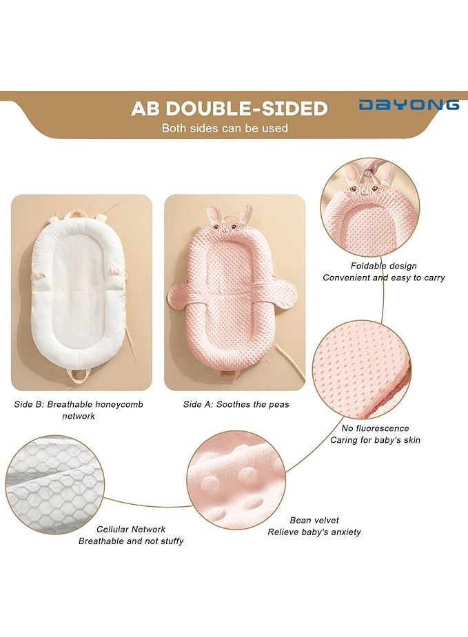 DUNISO Baby Sleeping Nest, Newborn Lounger, Foldable Newborn Travel Bed, Comfortable Cushion And Nest With Pillow,, Anti-Reflux Pillow, Double-Sided Use, Multifunctional Bionic Bed, Suitable For Travel Bedroom Living Room. (Pink) - Image 3