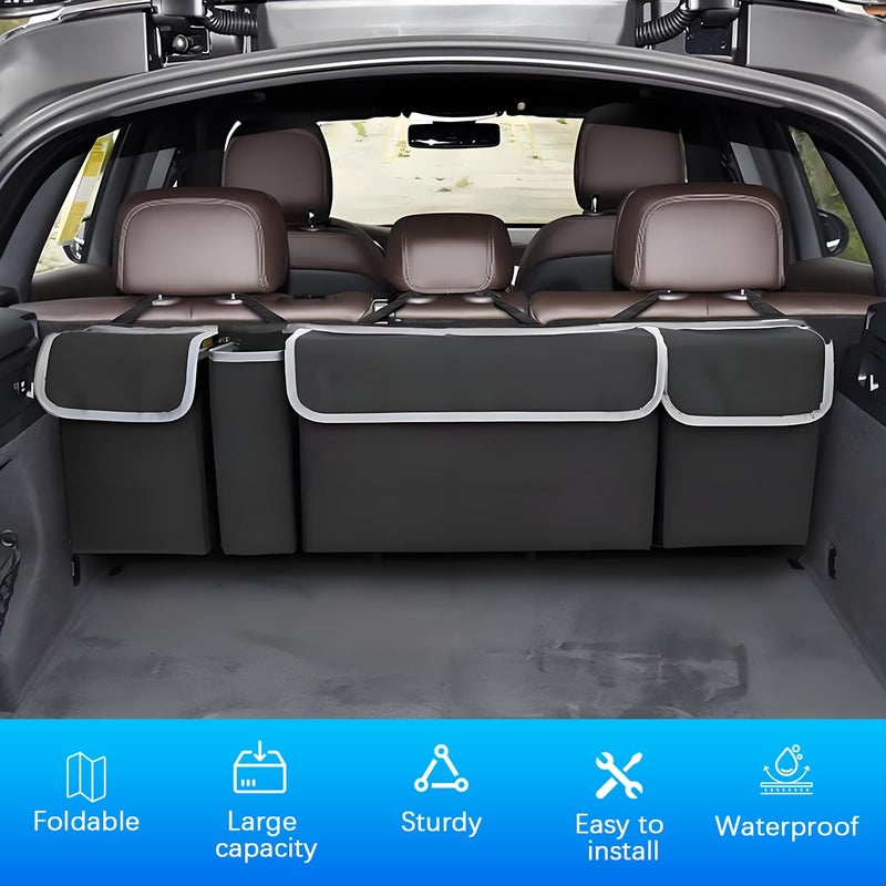 Ywdiml Car Trunk Organizer with Lid, Large Waterproof Vehicle Backseat Hanging Storage Bag with 4 Pockets & Adjustable Straps, Collapsible Automotive Interior Cargo Bag, Universal Fit (Black) - Image 3