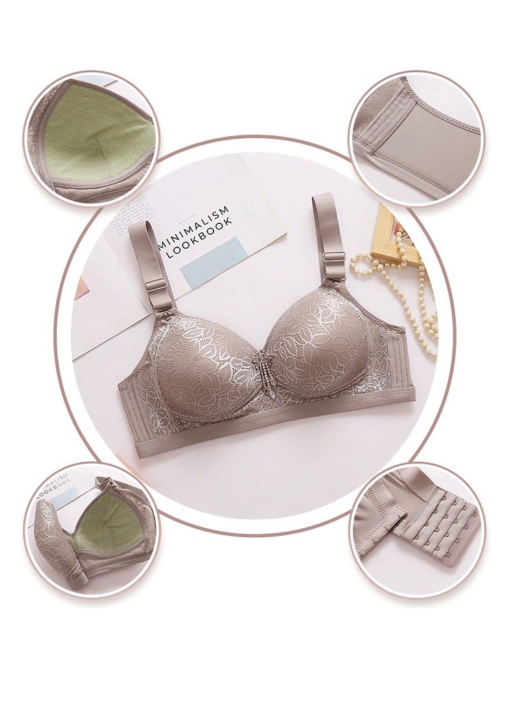 Loquat Womens Soft Smoothing Lace Bras Unpadded wireless Bra Milk Ash - Image 3