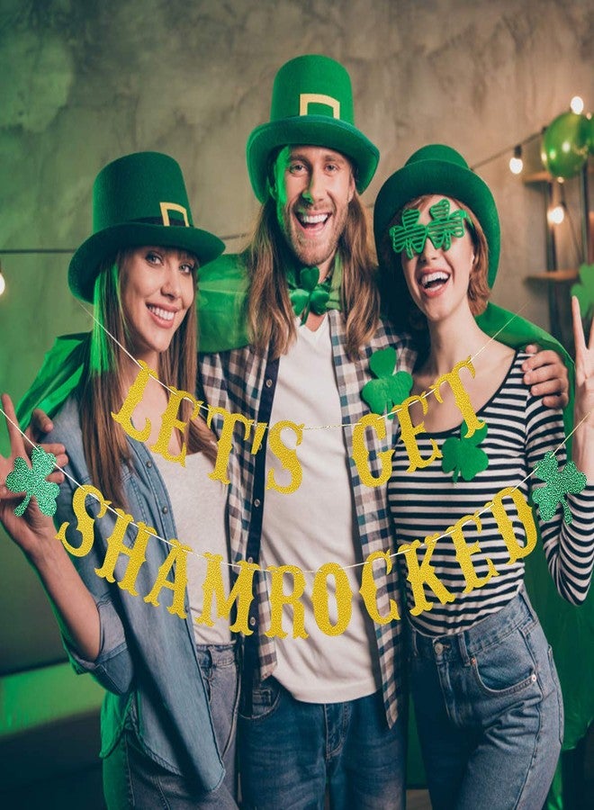 LeeSky Gold Lets Get Shamrocked Banner, Lets Get Shamrocke Sign Decorations Happy St Patricks Day Lucky Banner for Irish Day Lucky Themed Party Decor - Image 3
