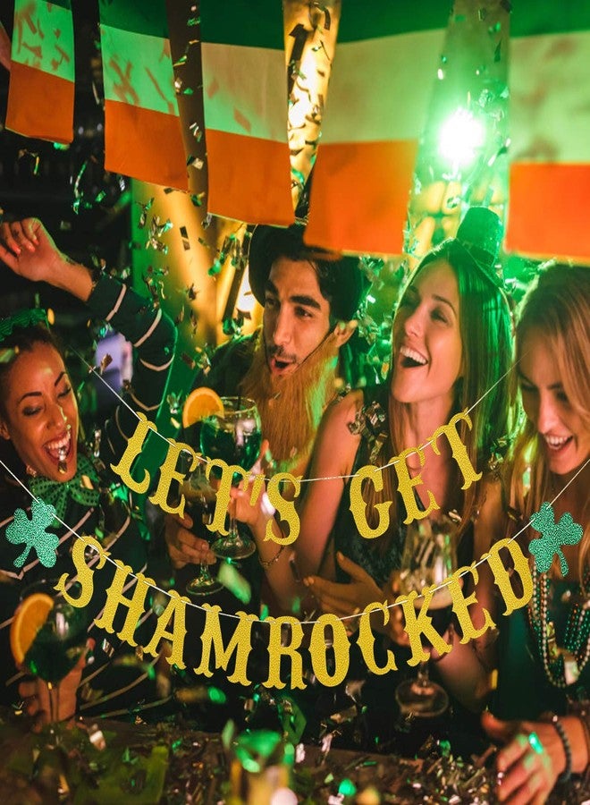 LeeSky Gold Lets Get Shamrocked Banner, Lets Get Shamrocke Sign Decorations Happy St Patricks Day Lucky Banner for Irish Day Lucky Themed Party Decor - Image 2