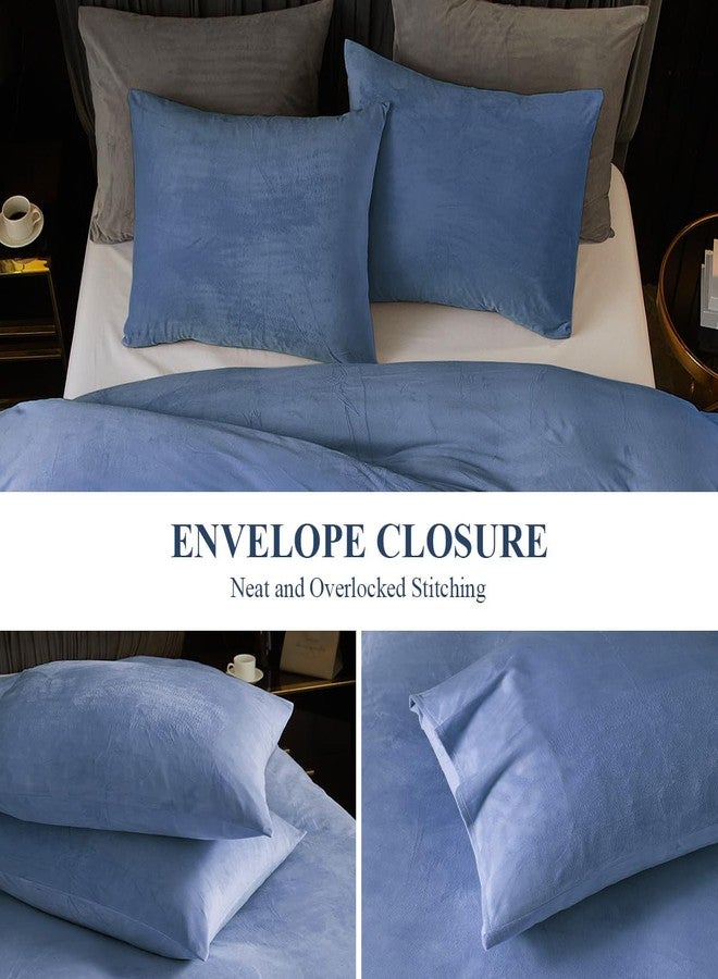 Ivellow Velvet Duvet Cover King Set Blue Comforter Cover 3Pcs Ultra Soft Cover Breathable Solid Luxury Flannel Velour Duvet Cover Zipper Closure Corner Tie - Image 3