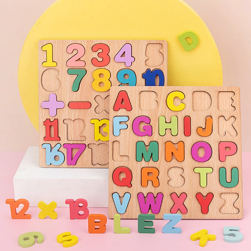 Children'S Wooden Numbers And Letters Cognitive Board Shape Matching Intelligence Development Hand-Held Board Puzzle Early Education Puzzle Toy - Image 2