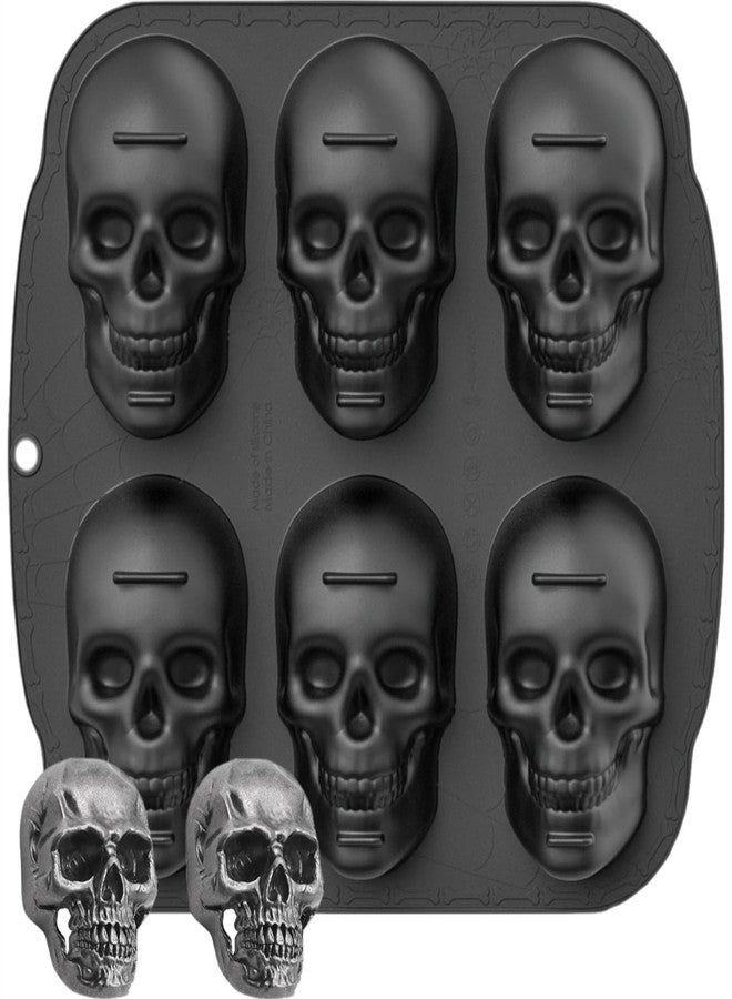 NICITY 6 Cavity Skull Cake Pan with 2 Fridge Magnets, Halloween Skull Silicone Molds for Baking Chocolate Resin - Image 1