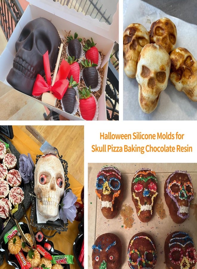 NICITY 6 Cavity Skull Cake Pan with 2 Fridge Magnets, Halloween Skull Silicone Molds for Baking Chocolate Resin - Image 2