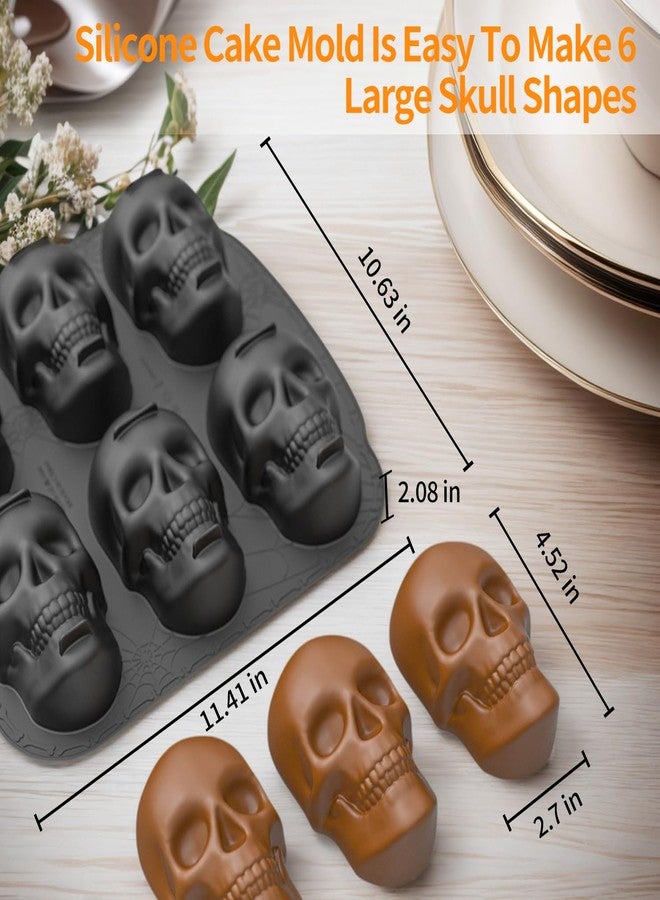 NICITY 6 Cavity Skull Cake Pan with 2 Fridge Magnets, Halloween Skull Silicone Molds for Baking Chocolate Resin - Image 3