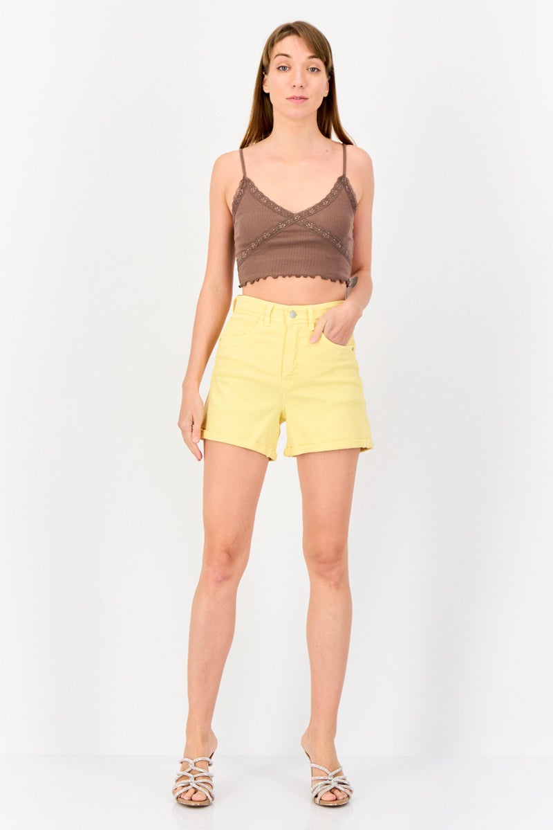 SALSA Women Solid Denim Shorts, Yellow - Image 4