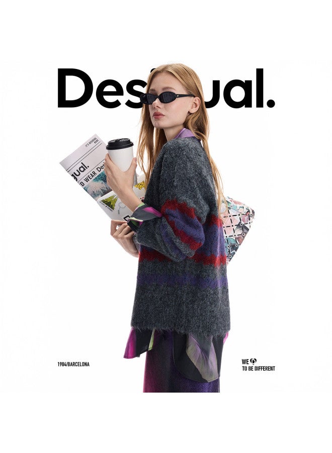 DESIGUAL [Spanish Fashion Luxury] 25 Autumn Winter Color Block Spliced Wool Blend Long Sleeve Women'S Knitted Sweater - Image 2