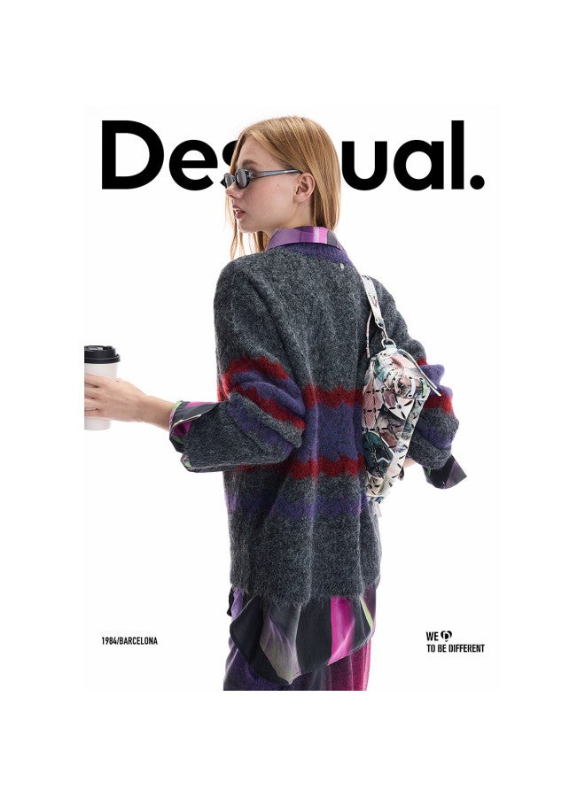 DESIGUAL [Spanish Fashion Luxury] 25 Autumn Winter Color Block Spliced Wool Blend Long Sleeve Women'S Knitted Sweater - Image 4