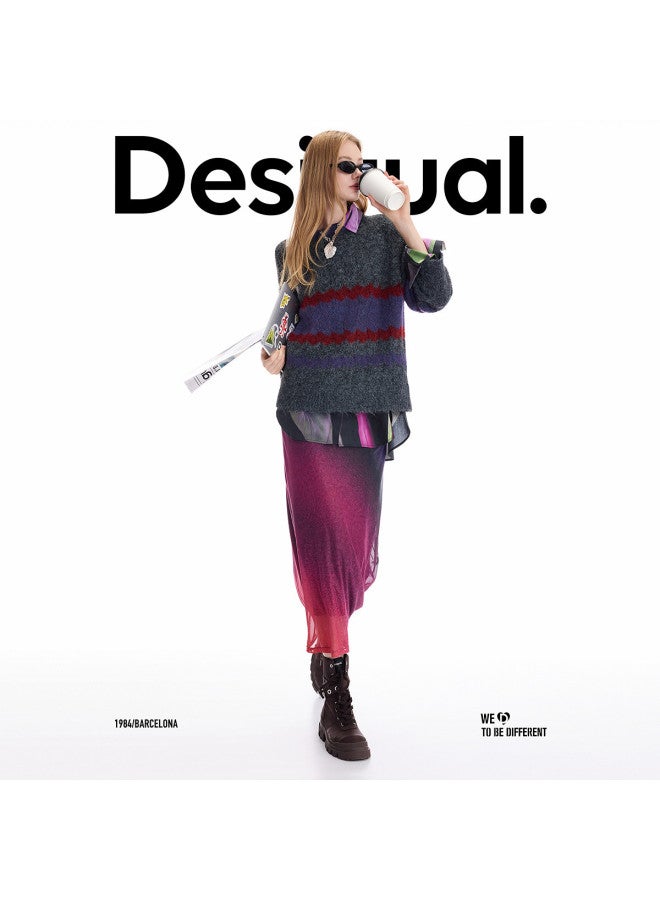 DESIGUAL [Spanish Fashion Luxury] 25 Autumn Winter Color Block Spliced Wool Blend Long Sleeve Women'S Knitted Sweater - Image 3