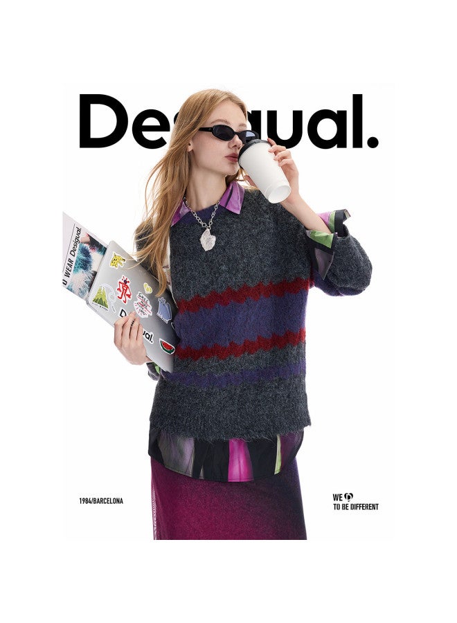 DESIGUAL [Spanish Fashion Luxury] 25 Autumn Winter Color Block Spliced Wool Blend Long Sleeve Women'S Knitted Sweater - Image 5