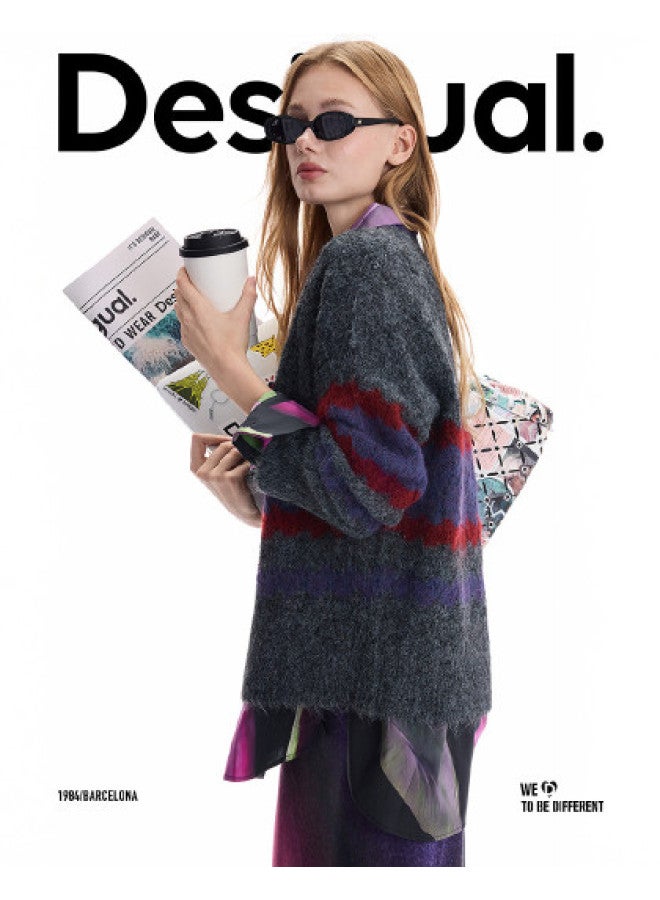 DESIGUAL [Spanish Fashion Luxury] 25 Autumn Winter Color Block Spliced Wool Blend Long Sleeve Women'S Knitted Sweater - Image 1