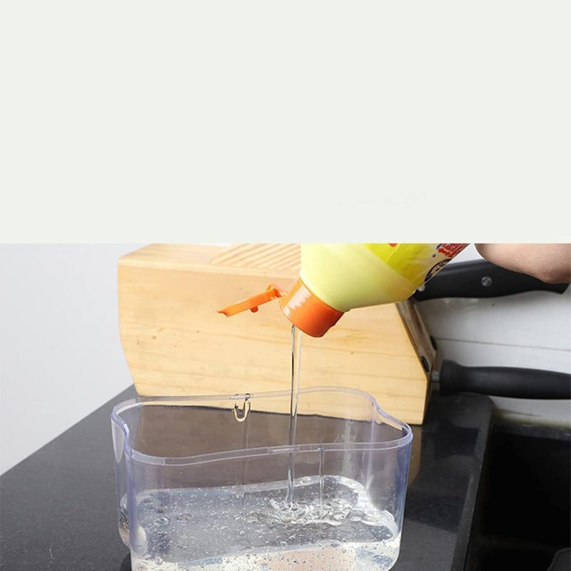 Dish, Press Design Automatic Liquid Dispenser with Sponge Holder for Kitchen Countertop, Transparent ABS Material - Image 2