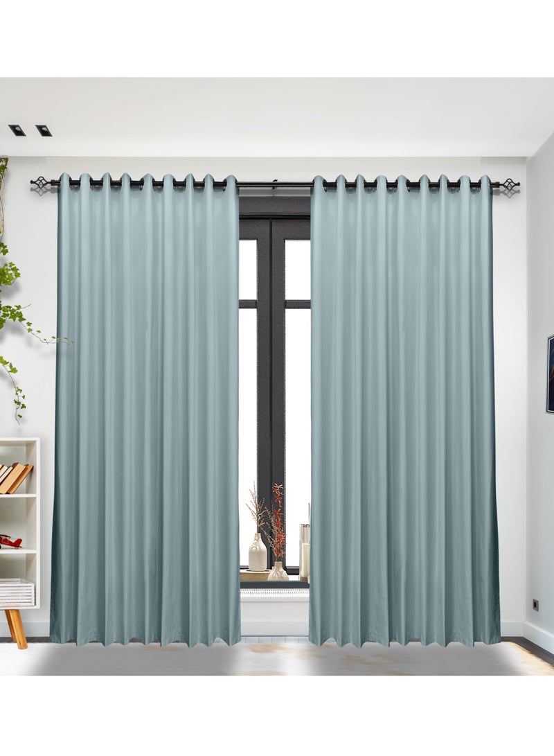 Black kee 2 piece 100% Blackout Satin Curtains with Grommets for Living Room, Bedroom Kids Bedroom Study Exhibition Hall with Silicon Finish Sound and Heat Insulation  - Image 1