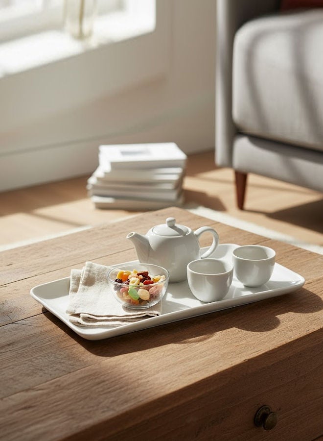 ريم طقم أطباق تقديم مستطيلة بورسلان 6 قطع – أبيض، 9 بوصة - Image 2