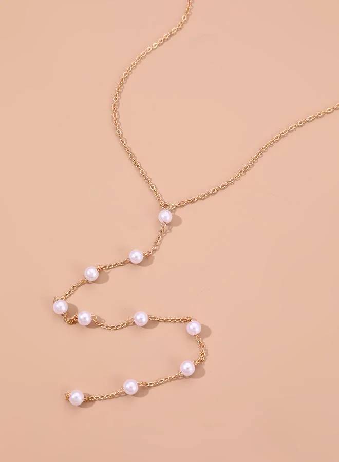 تايك تو Faux Pearl Lariat Necklace