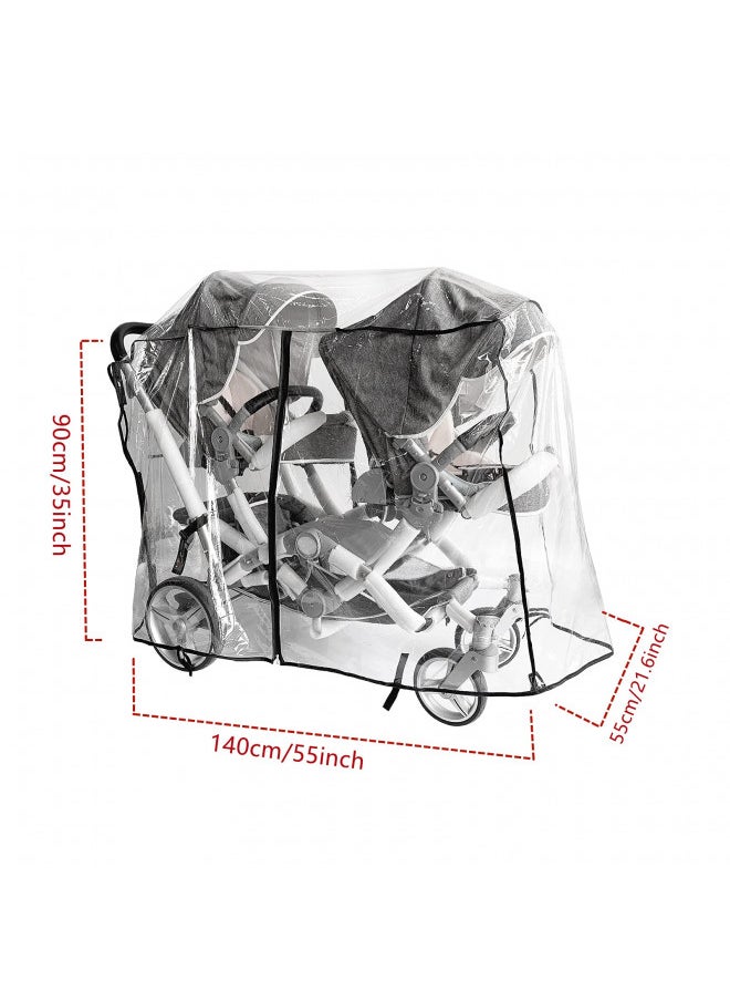 Ezkindheit Double Stroller Rain Cover,Rain Cover for Double Tandem Stroller,Big Size Universal Rain and Wind Cover  - Image 4