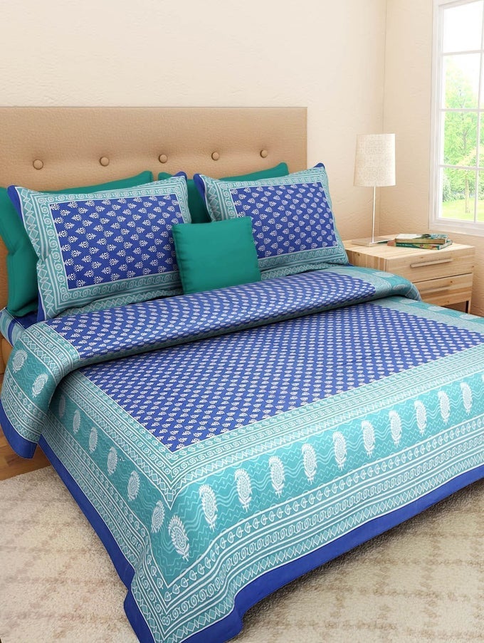 COTTON JAIPURI 1 DOUBLE BED BEDSHEETS WITH 2 PILLOW COVERS MULTICOLOUR
